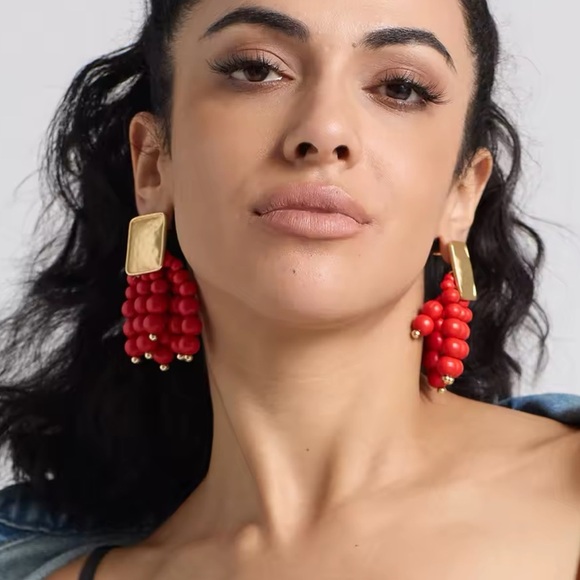 Zara Red Cascade Beaded Earrings - Picture 5 of 13